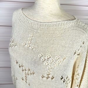 MOODS of NORWAY Cream Knit Top Seeater Boat Neck Batwing Sleeves Linen Blend M
